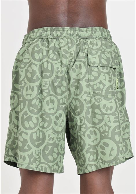 Military green men's swim shorts with allover faces BARROW | Beachwear | S4BWMASS156082