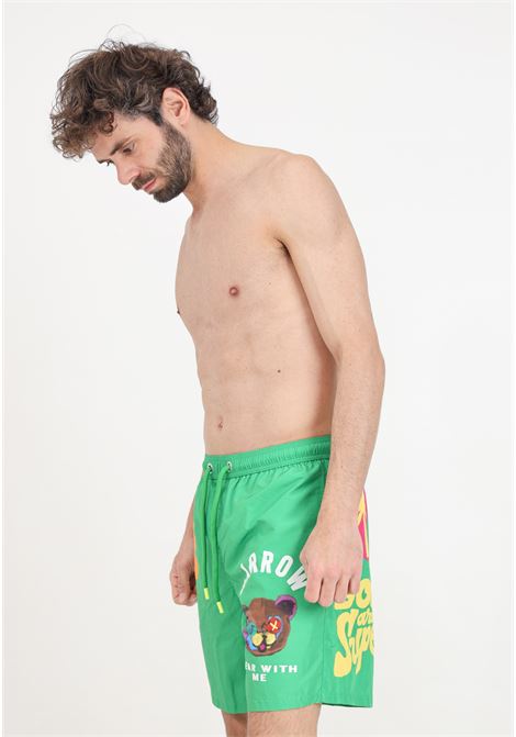 Shorts mare da uomo verde con fantasia allover BARROW | Beachwear | S4BWMASS160BW012
