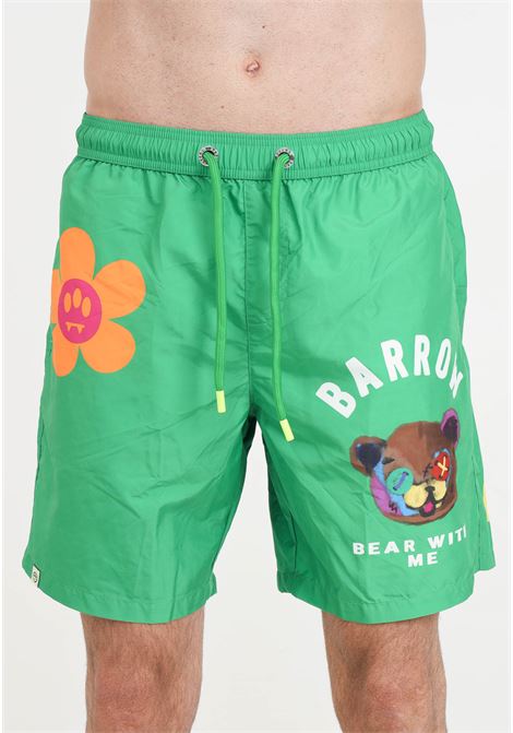 Green men's swim shorts with allover pattern BARROW | Beachwear | S4BWMASS160BW012