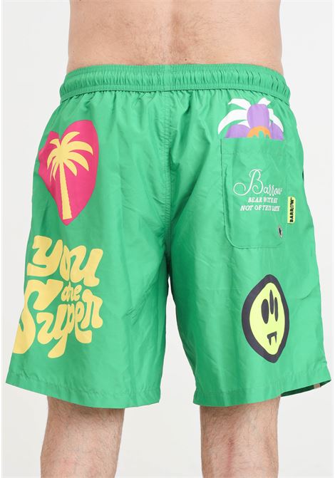 Green men's swim shorts with allover pattern BARROW | Beachwear | S4BWMASS160BW012