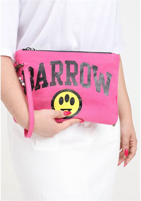Fuchsia women's clutch bag with contrasting logo print BARROW | S4BWUABA188BW007