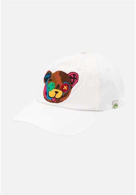 White baby girl hat with teddy bear embroidery BARROW | S4BWUABC023BW009