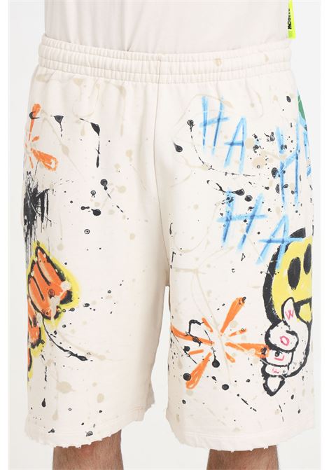 Beige men's and women's shorts with allover color prints BARROW | S4BWUABE031BW009