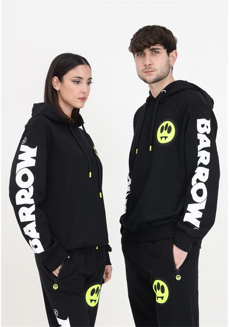 Black men's and women's sweatshirt with smiley face and print BARROW | Hoodie | S4BWUAHS136110
