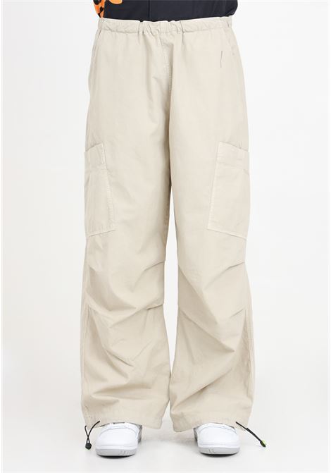 Beige men's and women's cargo style trousers with logo patch BARROW | S4BWUAPA067BW022