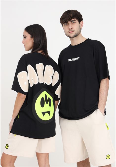 T-shirt uomo donna nera con logo, stampa e smile BARROW | T-shirt | S4BWUATH142110