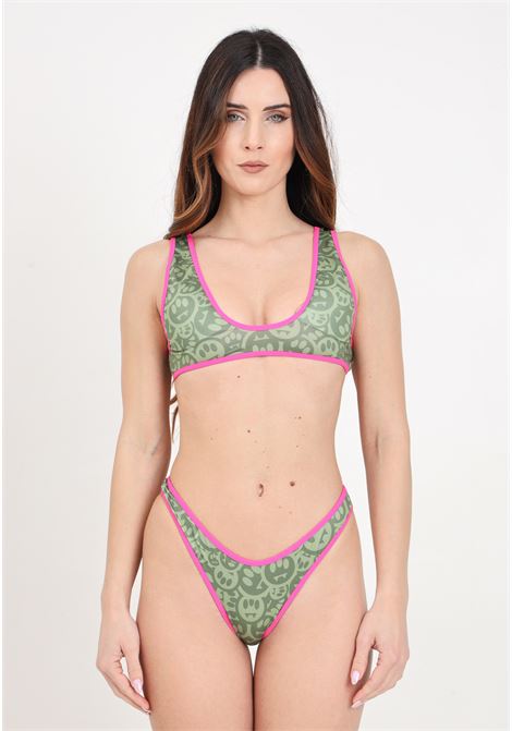 Military green and fuchsia women's bikini with allover logo BARROW | Beachwear | S4BWWOSB170082