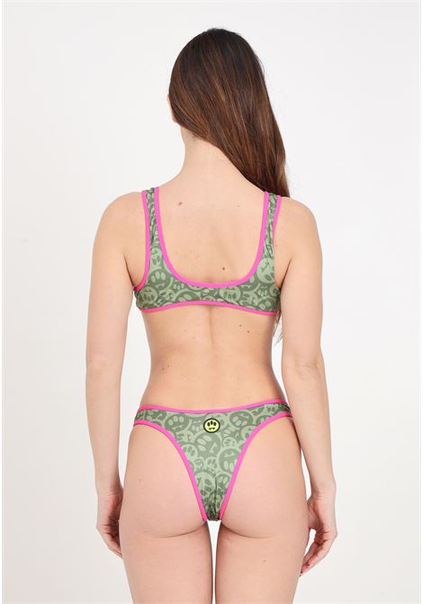 Bikini da donna verde militare e fucsia con logo allover BARROW | Beachwear | S4BWWOSB170082