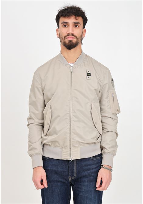 Beige men's jacket with logo patch BLAUER | Jackets | 24SBLUC01101-005963285
