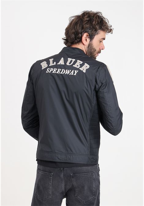 Black men's windbreaker with embroidered logo patch on the back BLAUER | 24SBLUC01402-006530999