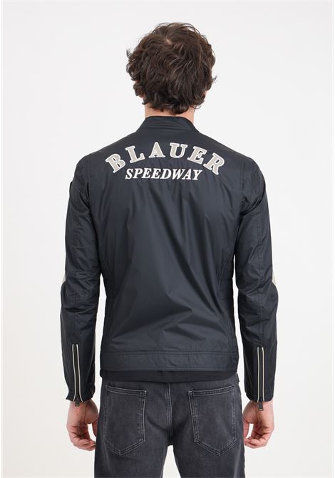 Black men's windbreaker with embroidered logo patch on the back BLAUER | Jackets | 24SBLUC01402-006530999