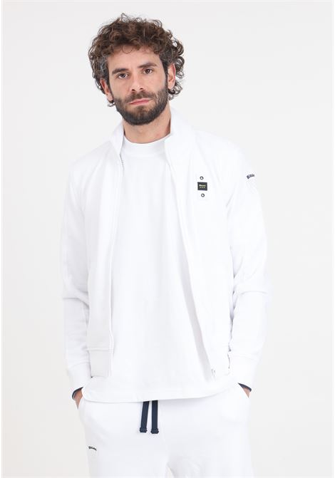 Optical white men's sweatshirt with logo patch on the sleeve BLAUER | 24SBLUF01193-006804100