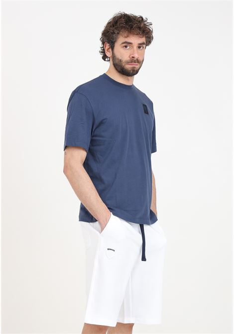 White men's shorts with logo patch and blue cords BLAUER | Shorts | 24SBLUF07194-006804100