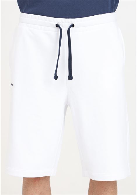 White men's shorts with logo patch and blue cords BLAUER | Shorts | 24SBLUF07194-006804100