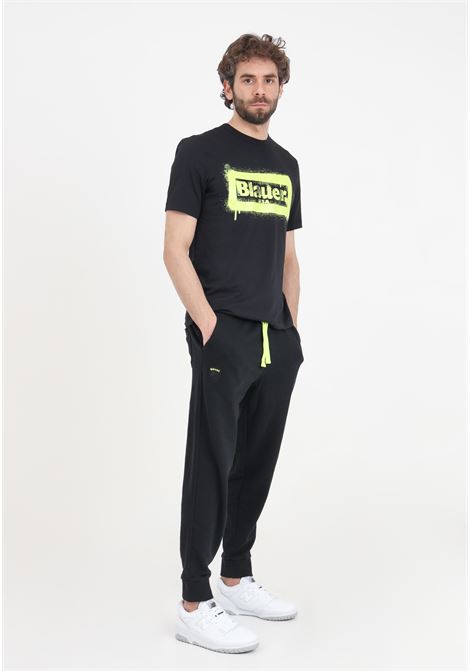 Black men's trousers with logo patch on the front and yellow cords BLAUER | Pants | 24SBLUF07195-006804999