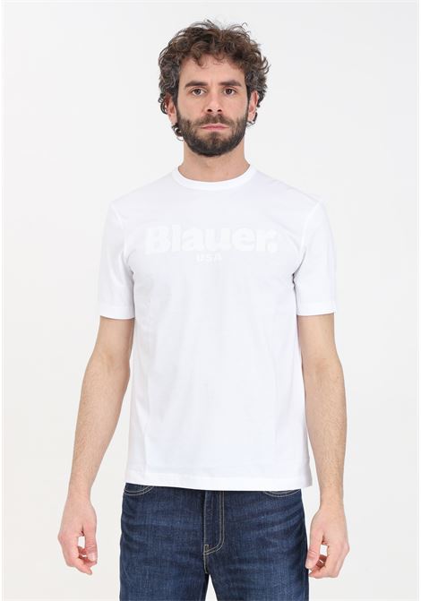 White men's T-shirt with tone-on-tone logo print BLAUER | T-shirt | 24SBLUH02142-004547100