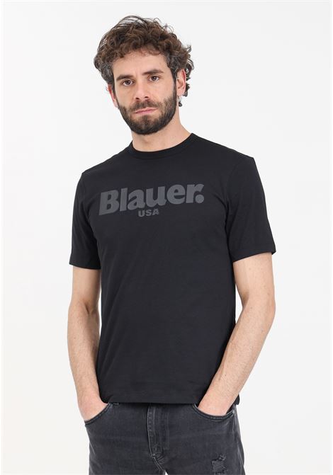 Black men's T-shirt with tone-on-tone logo print BLAUER | 24SBLUH02142-004547999