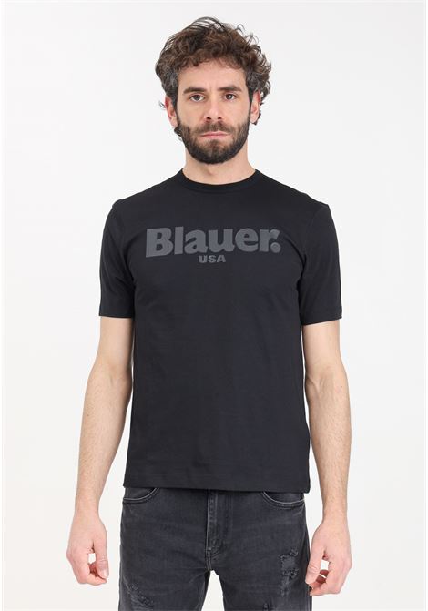T-shirt da uomo nera con stampa logo tono su tono BLAUER | 24SBLUH02142-004547999