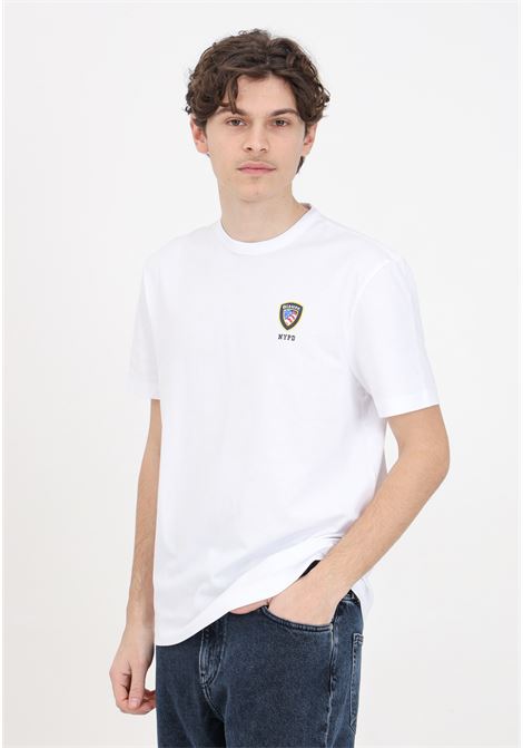 White men's t-shirt with mini shield logo print BLAUER | 24SBLUH02145-004547100