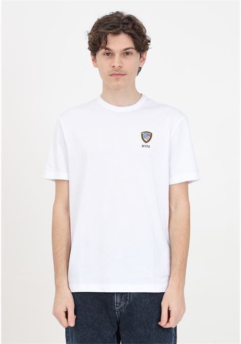 T-shirt bianca da uomo con stampa logo mini scudetto BLAUER | 24SBLUH02145-004547100