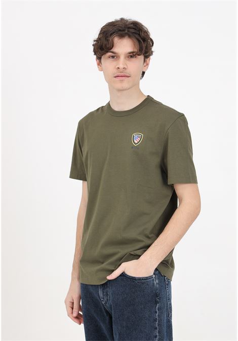 Green men's T-shirt with mini shield logo print BLAUER | 24SBLUH02145-004547685