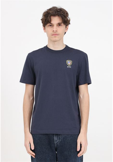 T-shirt blu notte da uomo con stampa logo mini scudetto BLAUER | T-shirt | 24SBLUH02145-004547888