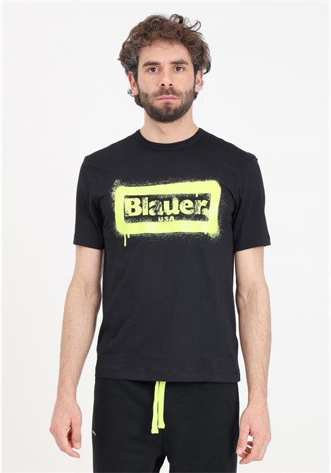 T-shirt da uomo nera con stampa sul davanti in giallo BLAUER | T-shirt | 24SBLUH02147-004547999