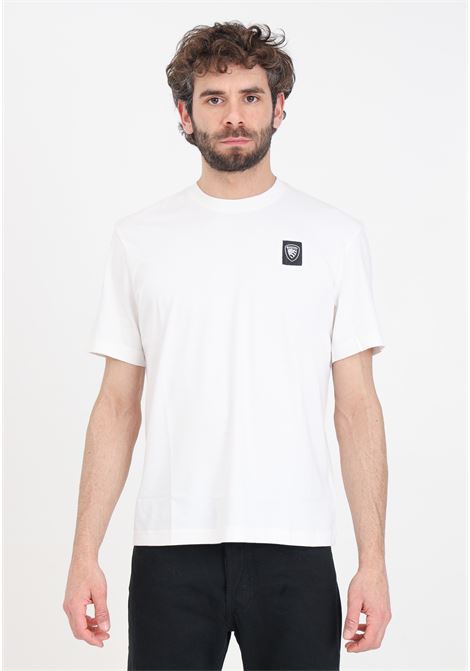 T-shirt da uomo panna con patch logo sul davanti BLAUER | 24SBLUH02243-006807102