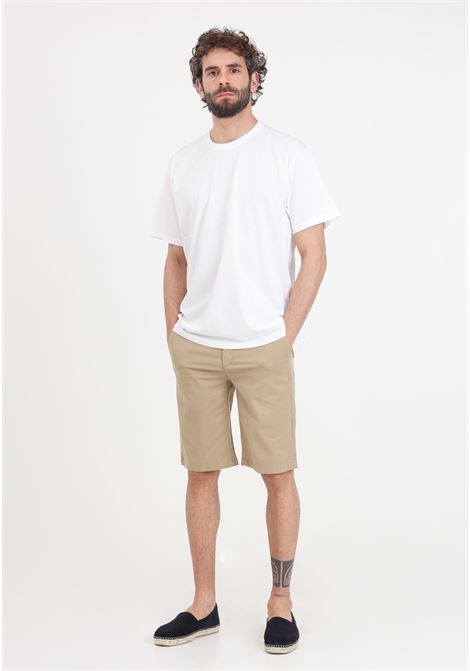 Shorts da uomo beige con bottone logato BOMBOOGIE | Shorts | BMGRIT-T-TX304