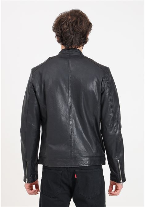 Men's black leather jacket with two-way zip BOMBOOGIE | Jackets | JMROY-P-LGS490