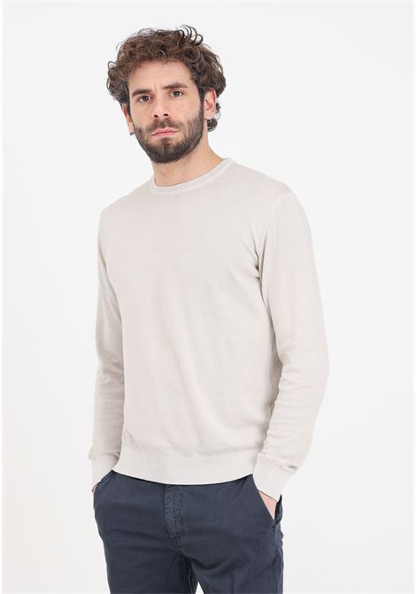 Beige men's sweater with logo label BOMBOOGIE | Knitwear | MM7016-T-KTP4105F