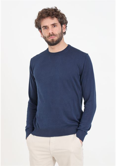 Blue men's sweater with logo label BOMBOOGIE | Knitwear | MM7016-T-KTP4205F