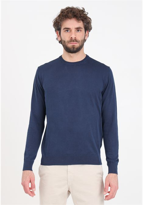Blue men's sweater with logo label BOMBOOGIE | Knitwear | MM7016-T-KTP4205F