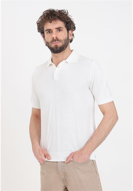 White men's polo shirt with ribbed details BOMBOOGIE | Polo | MM7483-T-KTP200