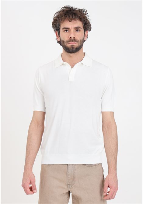 White men's polo shirt with ribbed details BOMBOOGIE | MM7483-T-KTP200