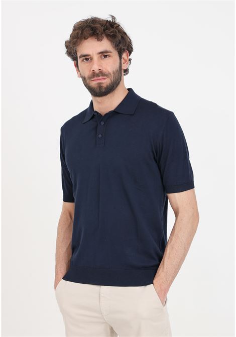 Blue men's polo shirt with ribbed details BOMBOOGIE | MM7483-T-KTP2205