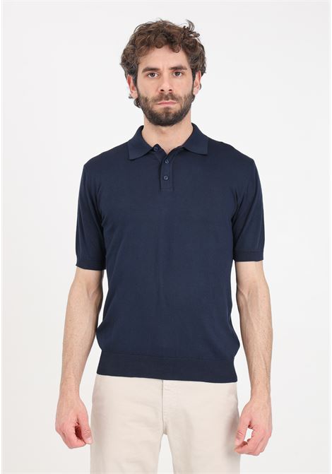Blue men's polo shirt with ribbed details BOMBOOGIE | MM7483-T-KTP2205