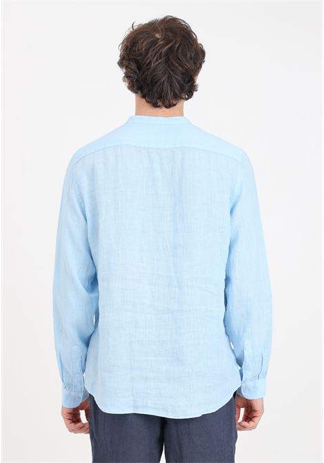 Camicia da uomo azzurra con colletto alla coreana BOMBOOGIE | Camicie | SM6401-T-LI223