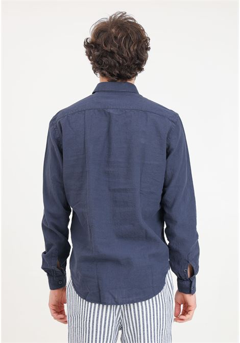 Camicia da uomo blu notte in lino BOMBOOGIE | SM6402-T-LI220