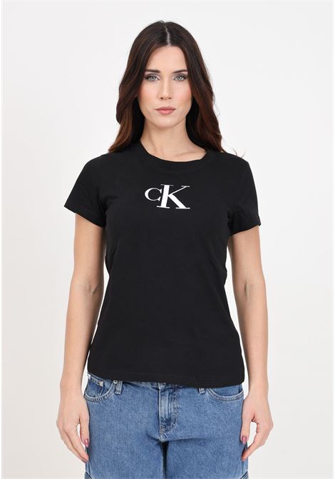 T-shirt donna nera con stampa logo in contrasto CALVIN KLEIN JEANS | T-shirt | J20J2223430GO0GO