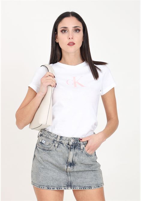 T-shirt da donna bianca con stampa logo in contrasto CALVIN KLEIN JEANS | T-shirt | J20J2223430K40K4