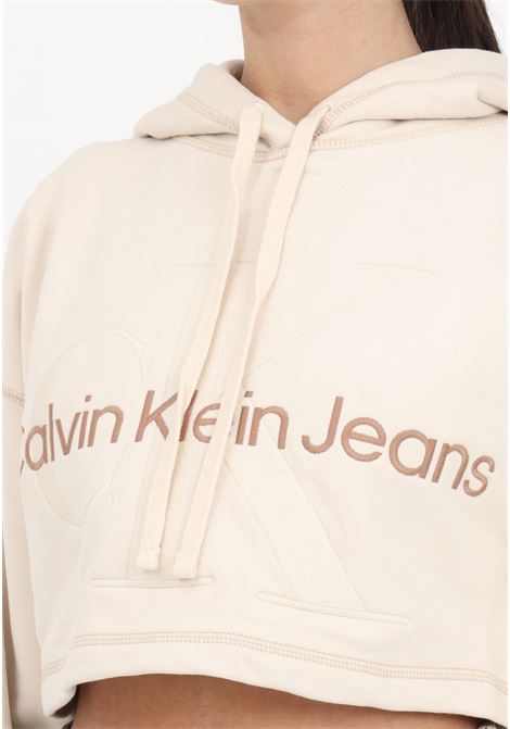 Beige women's crop sweatshirt with hood CALVIN KLEIN JEANS | Hoodie | J20J222540YBIYBI