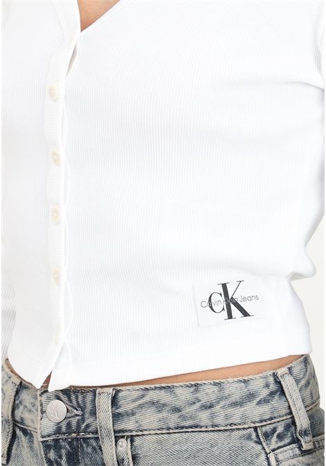 Cardigan donna bianco in jersey elasticizzato a costine CALVIN KLEIN JEANS | Cardigan | J20J222570YAFYAF