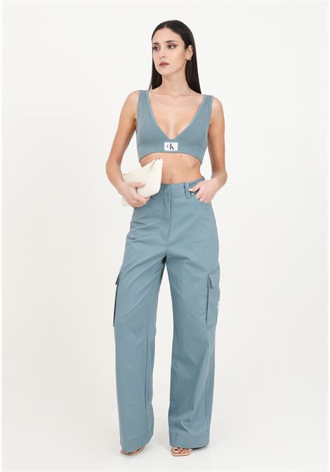 Women's cargo style trousers in powder blue CALVIN KLEIN JEANS | Pants | J20J222607CFQCFQ