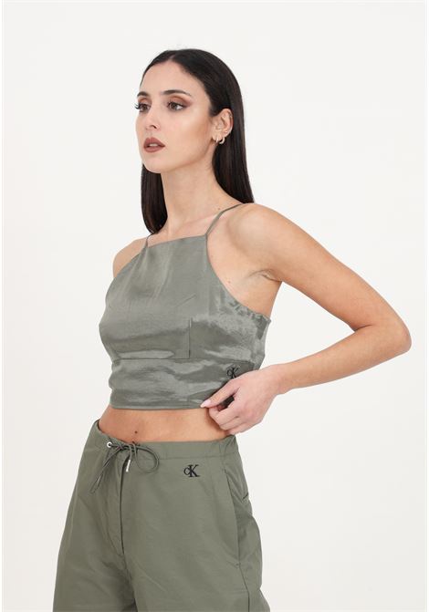 Casual olive green women's top with square neckline and adjustable straps CALVIN KLEIN JEANS | Tops | J20J222903LDYLDY