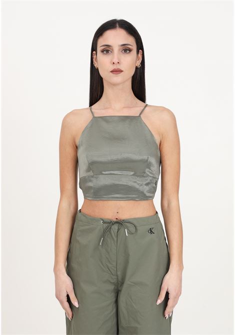 Casual olive green women's top with square neckline and adjustable straps CALVIN KLEIN JEANS | J20J222903LDYLDY