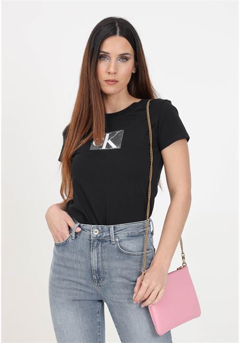 Black short sleeve women's t-shirt with print and sequins CALVIN KLEIN JEANS | T-shirt | J20J222961BEHBEH