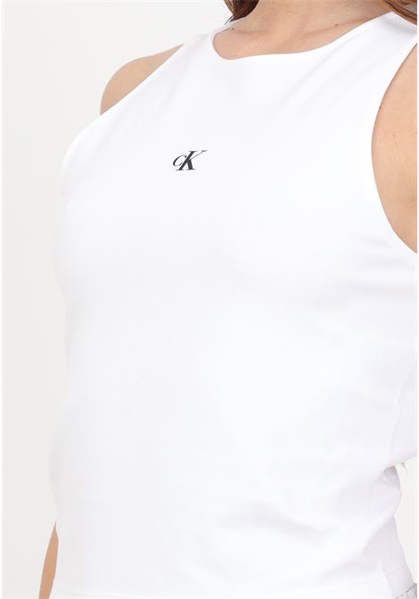 Top da donna bianco con stampa logo in contrasto CALVIN KLEIN JEANS | Top | J20J223107YAFYAF