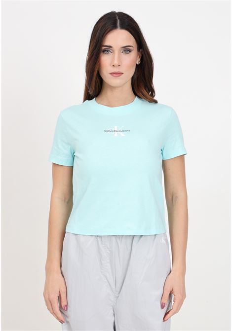 T-shirt da donna verde acqua con stampa logo in contrasto CALVIN KLEIN JEANS | T-shirt | J20J223113CCPCCP
