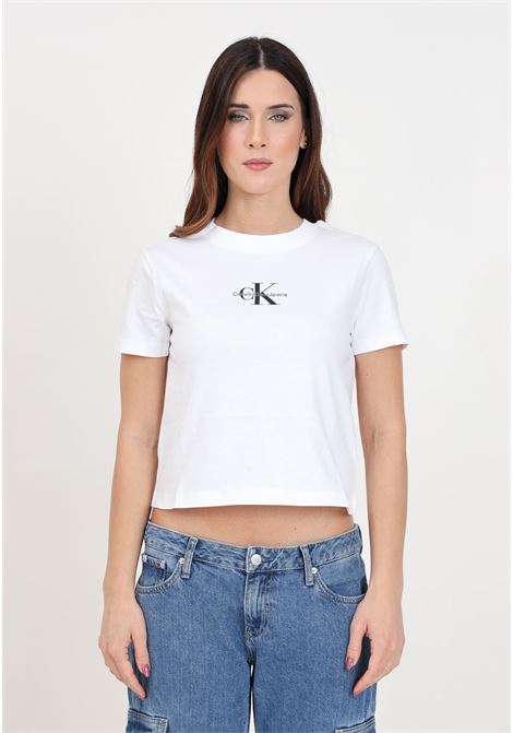 T-shirt da donna bianca con stampa logo in contrasto CALVIN KLEIN JEANS | J20J223113YAFYAF